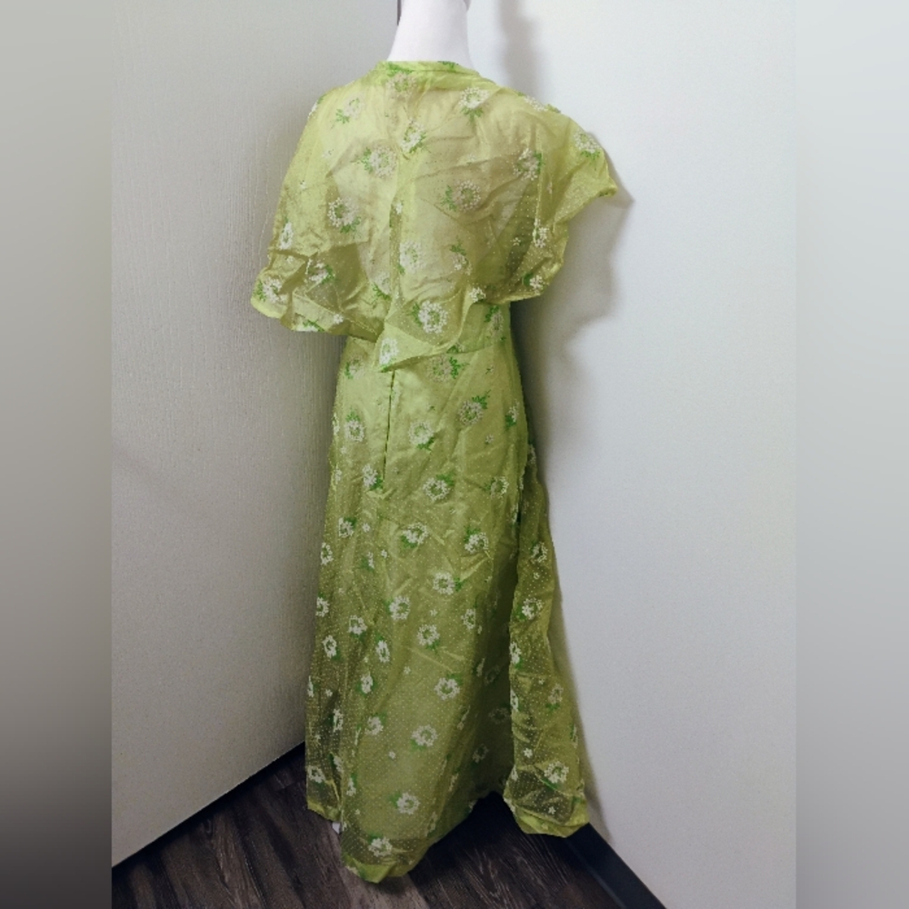 Vintage 1970s does 1930s Old Hollywood Glam Green Floral Maxi Dress - Picture 4 of 5